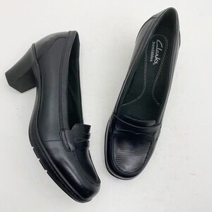 Clarks Bendables Mirabelle Beverly Black Leather Loafer Pumps Shoes Women 7.5 M